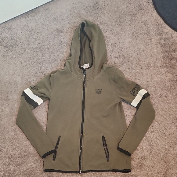Pink Olive Green Zip-Up Hoodie - Picture 1 of 5